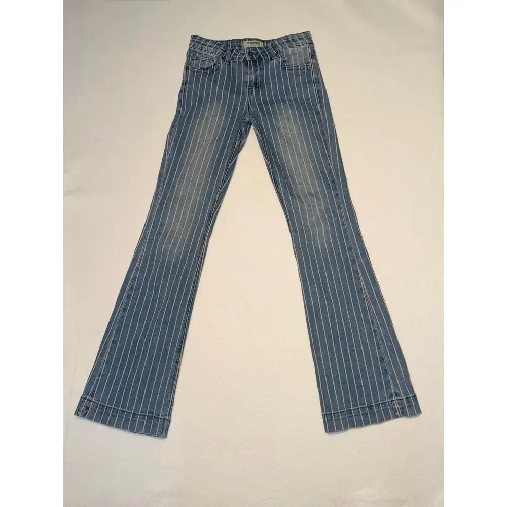 Rock & roll denim girls striped flare trouser with adjustable waistband